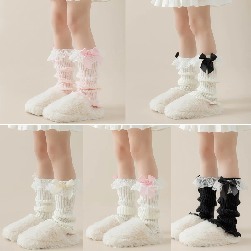 Lace Bows Leg Warmers for Toddler Girl Lovely Warm Leggings Knitted Leg Covers