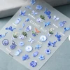 Classic Blue Foral Vase 5D Nail Sticker Embossed Engraved Decal Nail Supplies 4