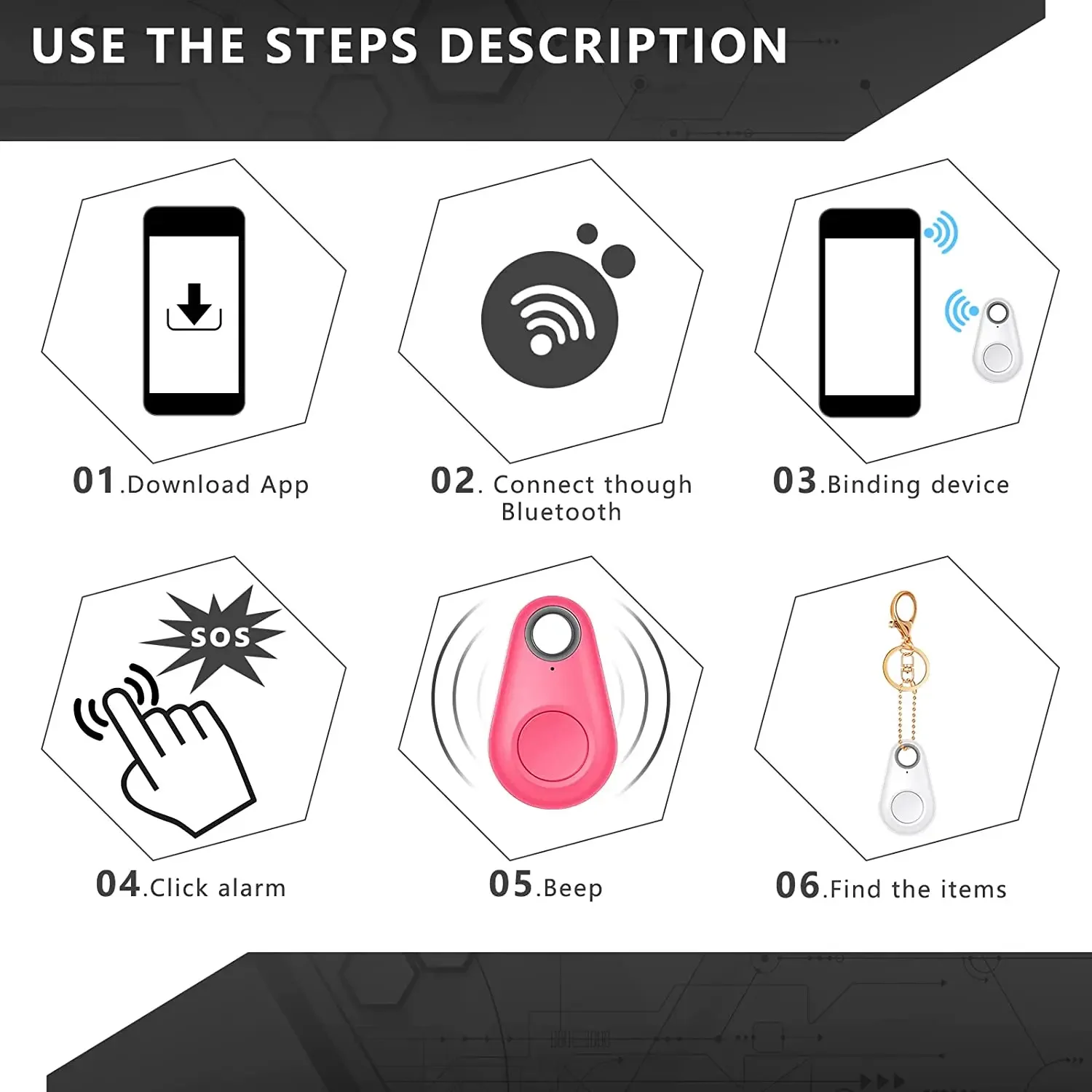 5pcs Gps Pet Locator Smart Anti-lost Alarm Tag Wireless Dog Collar Suitable for Dog Cat Bluetooth Tracking Device Accessories
