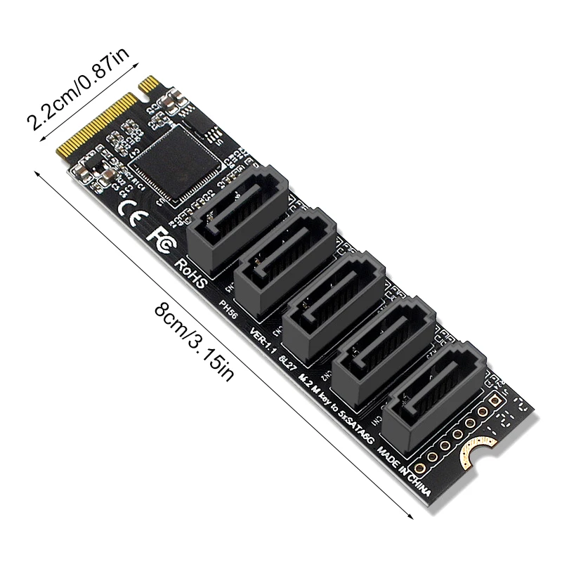 Scheda Adattatore PCIe M.2 NVMe A 6 Porte SATA 3.0 – ASM1166 Riser III
