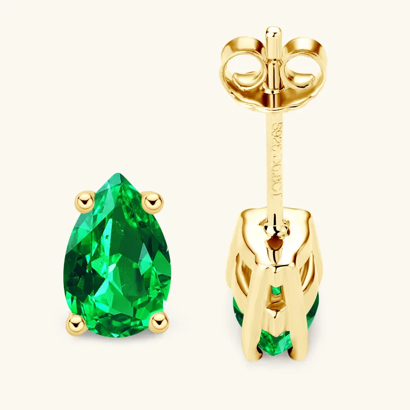 Apaison Gold Plated 4*6 mm Emerald Stud Earrings For Women 100% 925 Sterling Silver Fine Jewelry Girl Earring Gift Wholesale