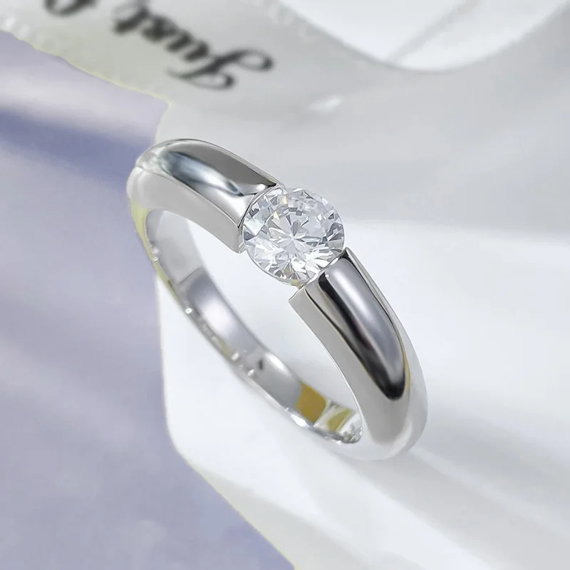 

Новинка 2024, набор из серебра 5,0 пробы, модное кольцо в европейском и американском стиле с гладким искусственным бриллиантом мм, маленькое и популярное