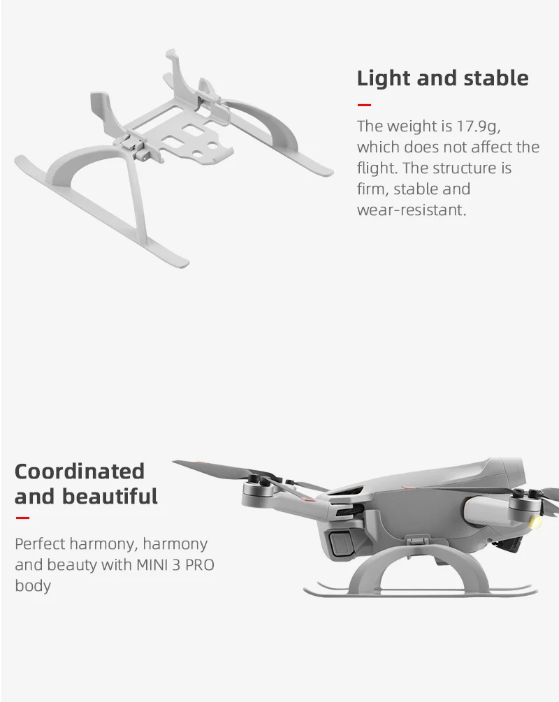 Landing Gear for DJI Mini 3 PRO Drone, light and stable The weight is 17.9g, which does not affect the flight: The structure