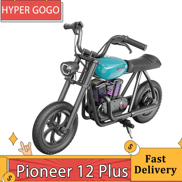 HYPER GOGO Pioneer 12 Plus Electric Chopper Motorcycle for Kids, 21.9V  5.2Ah 160W, 12'x3' Tires, 12KM - Black 
