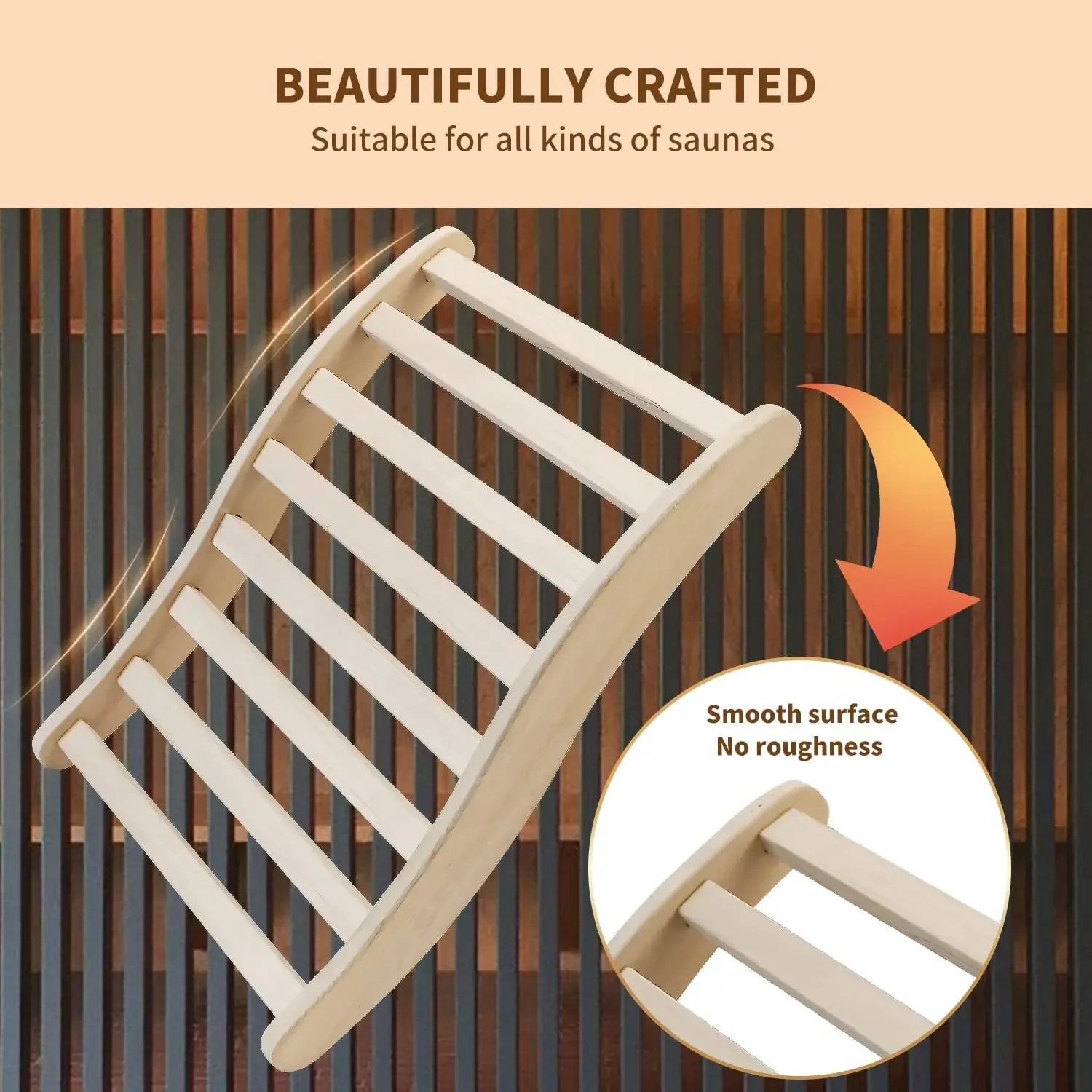 Sauna Backrest,S-Shape Canadian Natural Wood Hemlock Sauna Chair with Back, Non-Toxic Sauna Accessories Bench 3