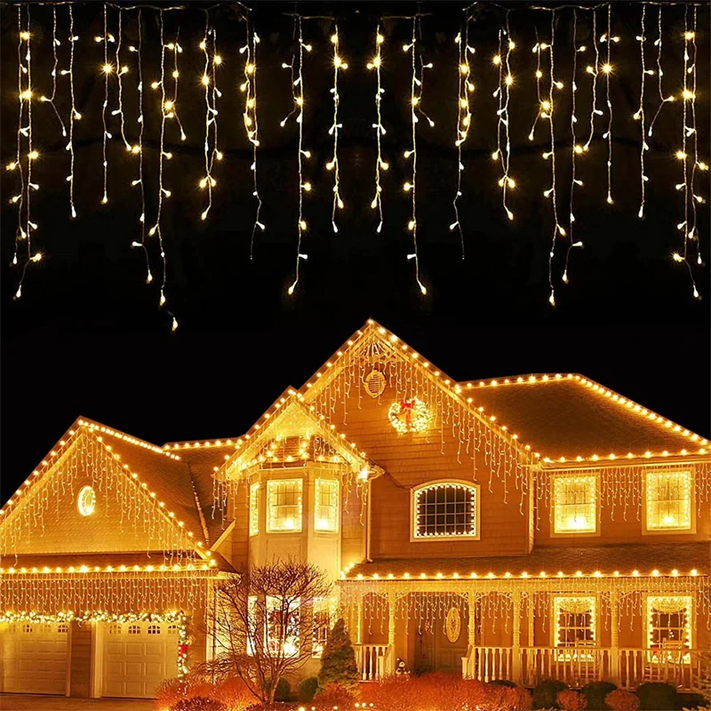 

Street Garland On The House Christmas Decorations Ornaments LED Festoon Icicle Curtain Light Droop 0.4/0.5/0.6M EU Plug New Year