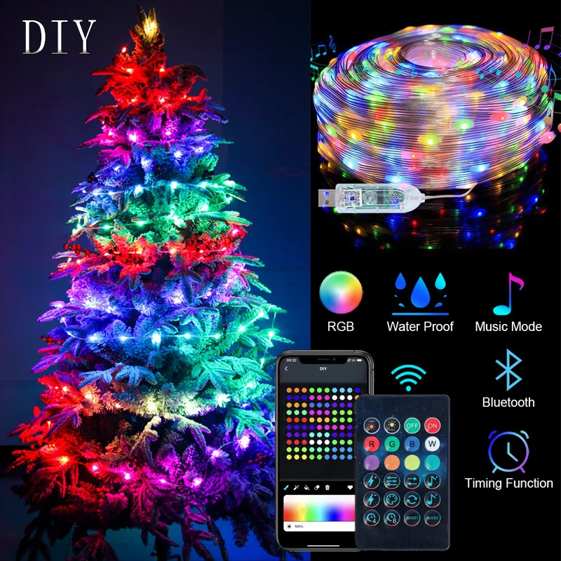 

WS2812B 5/10M Led Strip Light 5V USB RGBIC Bluetooth Fairy Light Christmas Decor For Home Christmas Tree Lights Xmas Ornament