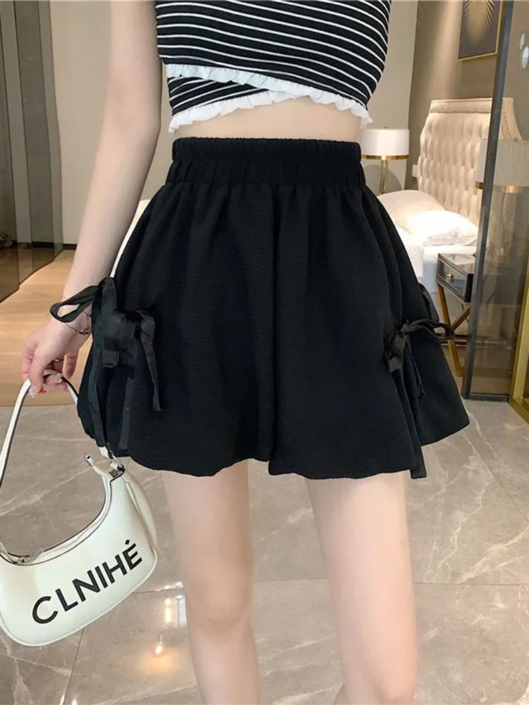 2024 Sweet Fashion Loose Bloomers Shorts Women High Waist Korean Preppy Style Short Pants Casual Design All Match Solid Shorts