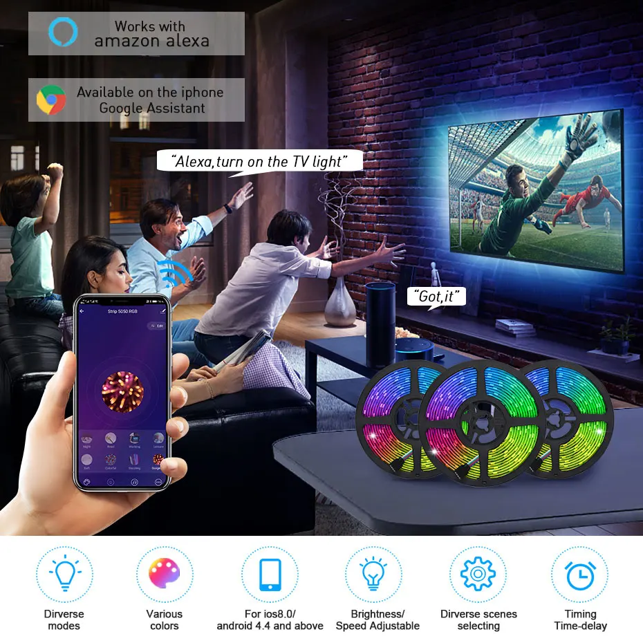 Tuya 스마트 LED 라이트 스트립 12V RGB 디 밍이 가능한 테이프 방수 SMD 5050 APP/원격 제어 알렉사와 함께 작동 룸 TV 장식
