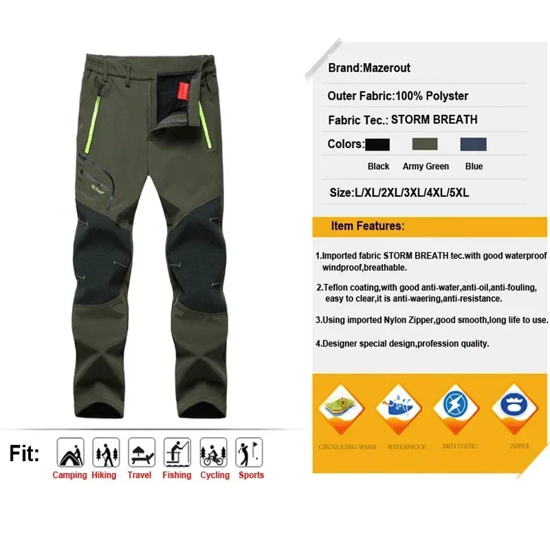 Sports Pants Casual Sports Pants Men Winter Hiking Trekking Fishing Camping Climbing Trousers Oversize 6XL Waterproof Outdoor Women Cycling Fleece Pants
