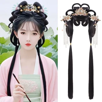 Parrucca sintetica Hanfu con fascia integrata, stile antico, per acconciature soffici e rapide, uso quotidiano