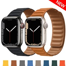

Leather Link For Apple watch band 44mm 40mm 41mm 45mm 42mm 38mm original Magnetic Loop bracelet iWatch series 3 5 4 SE 6 7 strap