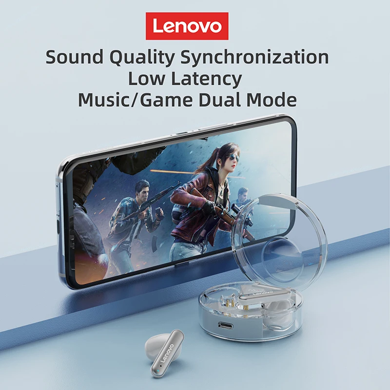 Lenovo-Écouteurs de jeu sans fil LP10 TWS, Bluetooth 5.2, réduction du bruit stéréo pour touristes, contrôle tactile des basses, longue veille, 300mAh, original
