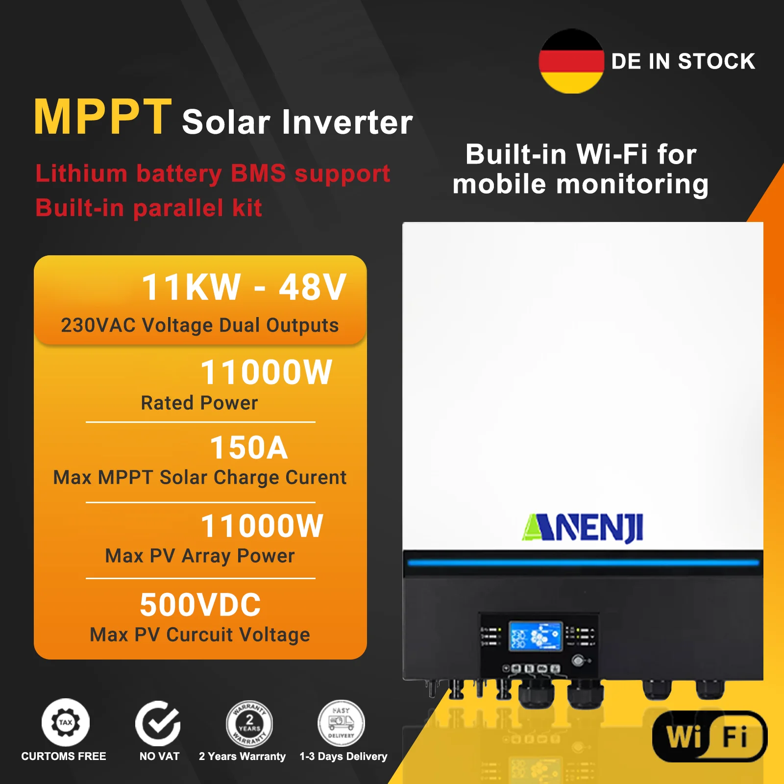 Inverter Solare Ibrido 11Kw 48V Dual Mppt Off Grid Parallelo Onda Sinusoidale Pura Dual Pv Input/Output 150A Regolatore Di Carica Solare
