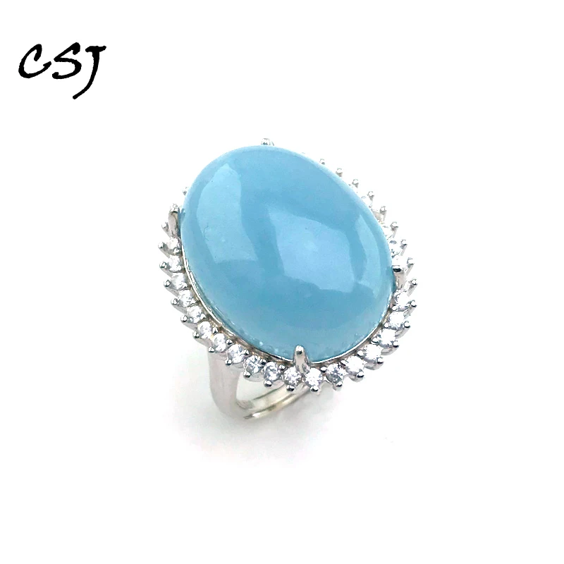 

CSJ Natural Aquamarine Ring 925 Sterling Silver Beryl Oval 15*20mm fot Women Lady Wedding Engagment Birthday Jewelry Gift