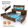 bedstead with 49.6" Bookcase Headboard & 2 Detachable Bedside Stoage Racks & 4 Drawers, with RGB LED & Charging Station,bedstead 6