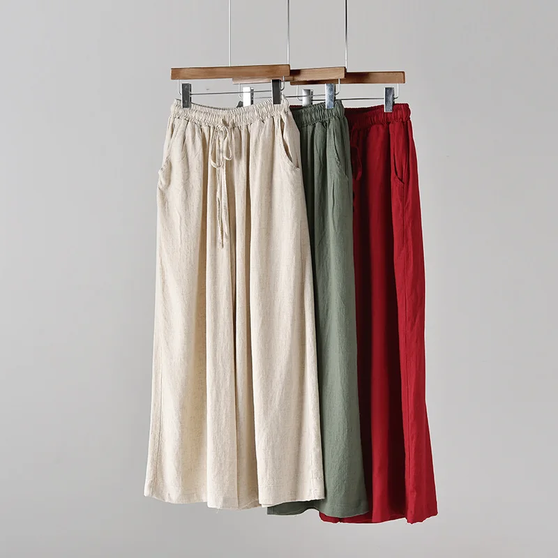 cropped leggings Full Length Wide Leg Pants Vintage Loose Elastic Waist Solid Color 2022 New Summer Clothes Pockets Women Pants RV874 carhartt pants