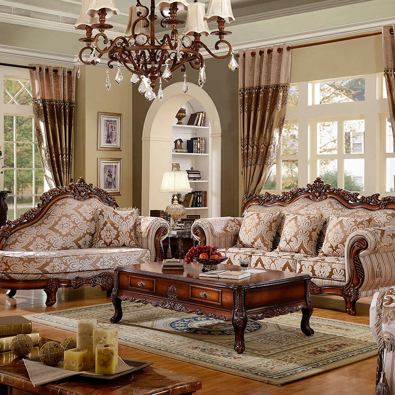 Klasikinio stiliaus sofa – Prabangus medžio masyvas ir damastas - Image 3