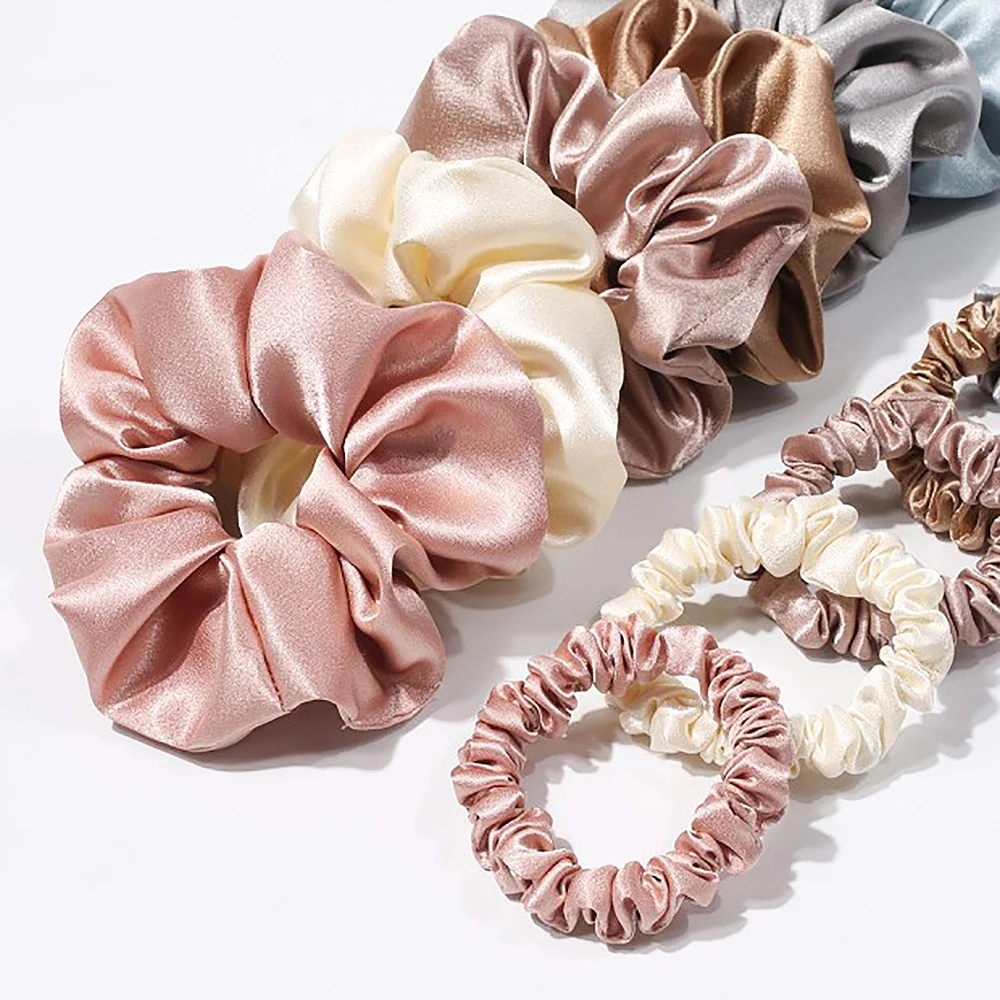 

100% Pure Mulberry Silk Scrunchies Hair Bands Ties Elastics Ponytail Holders Hair Accessories for Women Girls 19 Momme 1.5-3.5CM