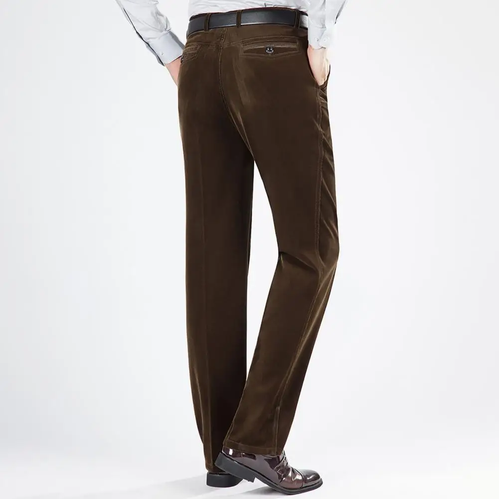 

Men Corduroy Pants Classic Corduroy Men's Pants Soft Plush Fabric Wide Leg Design High Waist Closure Formal for Mid-aged