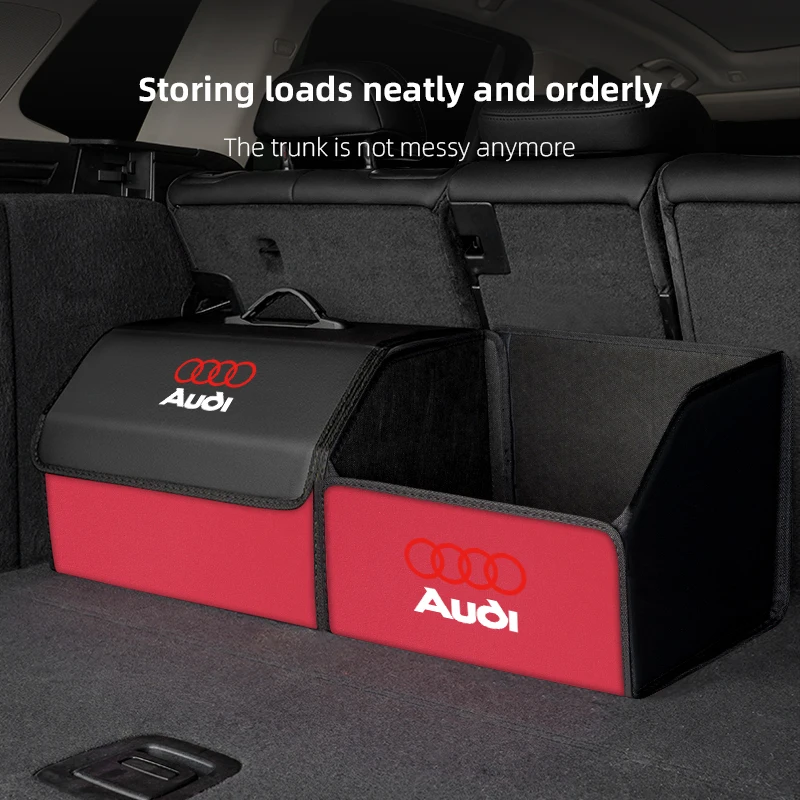 PU Leather Car Trunk Storage Bag Collapsible Camping Box For Audi
