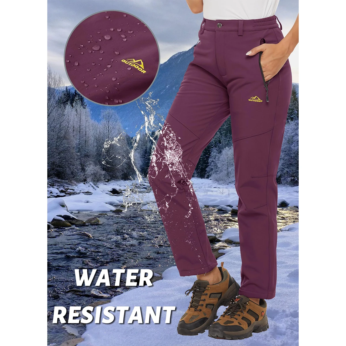 MAGCOMSEN Winter Women's Ski Pants Fleece Lined Warmth Waterproof Shell Straight Working Outdoor Hiking Camping  Pants 4