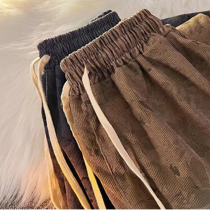 Wide Leg Pants Vintage Floral Corduroy Pants Streetwear Y2k Men Wide leg Oversize Harajuku Casual Straight Long Trousers