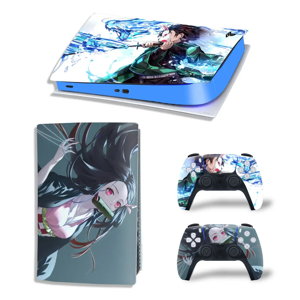 Demon Slayer Tanjiro PS5 Digital Edition Skin Decal Cover for PlayStation 5 Console and 2 Controllers PS5 Skin Sticker Vinyl 