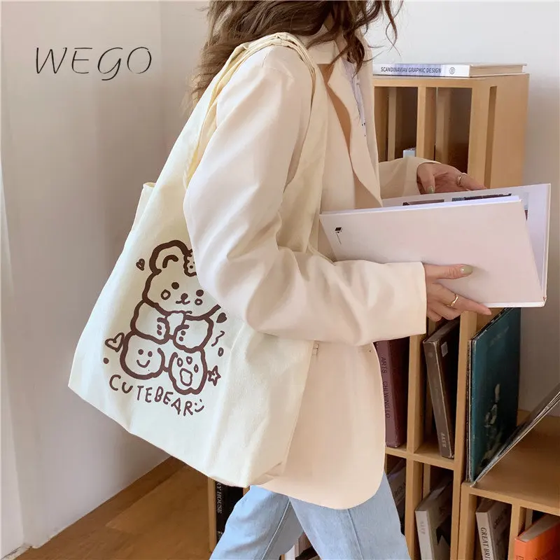 

Сумка на плечо с мультяшным принтом в Корейском стиле, простая японская Студенческая милая сумка, большие холщовые женские сумки