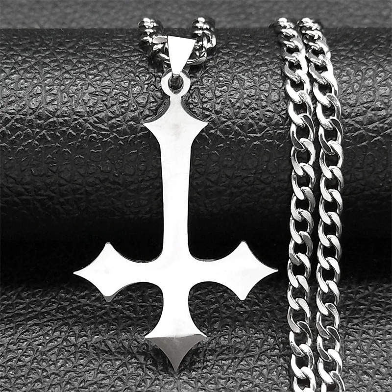 Gothic Umgedrehtes Kreuz Edelstahl-Anhänger Halskette für Männer Schwarze Farbe Invertiertes Kruzifix Kreuz Emo-Kette Schmuck Geschenke – Detail 16