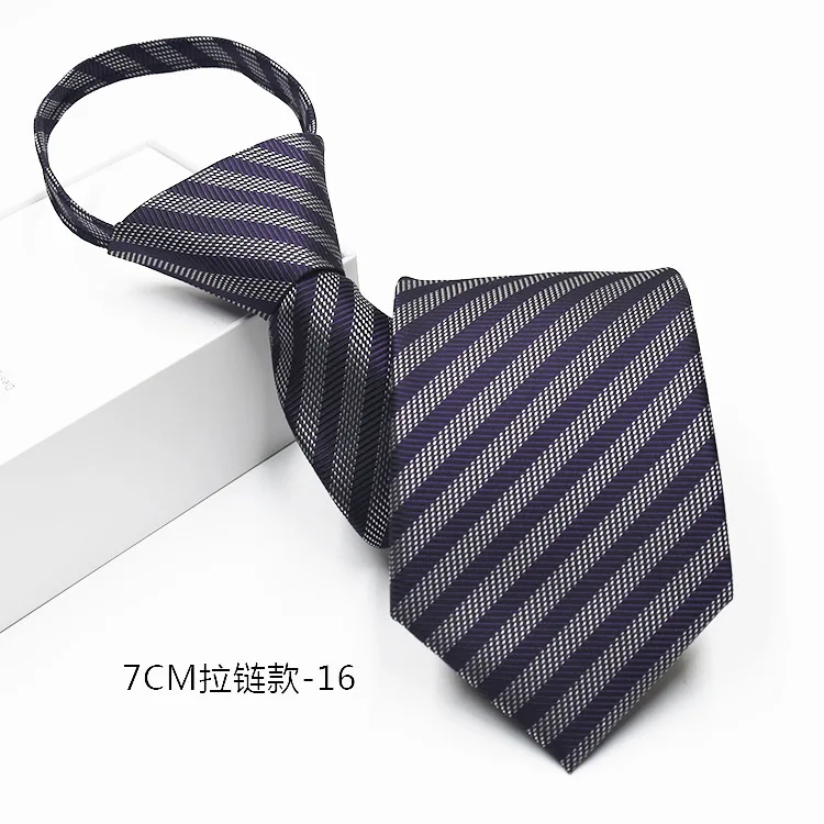 Neue 7 cm Herren-Krawatte, vorgebunden, leicht zu tragen, Business-Hochzeit, Reißverschluss, faul, vorgebunden, koreanischer Stil, gestreift, kariert, solide Krawatte – Detail 21