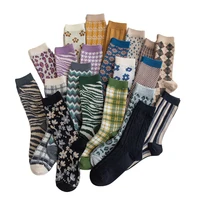 1 Pair Women Socks Spring Autumn Retro Style Men Couple Cotton Socks Flower Stripe Plaid Pattern Solid Colorful Socks EUR 37-43 6