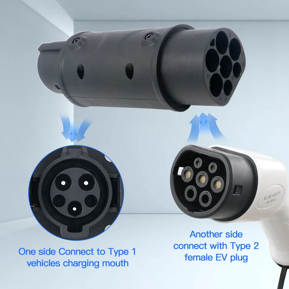 32A 22KW EV Charger Adaptor For GBT to type 2 Charging For Electric Vehicle Connector Type 2 to Type 1 SAE J1772 7.2KW Conventor