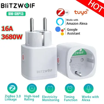 BlitzWolf EU Plug Smart Socket Zigbee 3.0 Power Outlet Electricity Monitor Tuya Remote Control Timer Work with Alexa Google Home