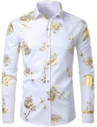 2024 Fashion Men's Shirt Flowers 3D Printing Lapel Button Top Long Sleeve Shirt Clothing Party Styles Design Comfortable Shirts