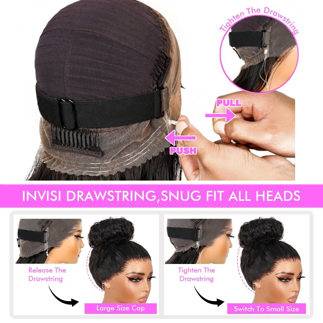 Invisi Strap HD 360 Full Lace Wig Human Hair Precut 360 Lace Frontal Wig Drawstring Snug Fit Glueless Preplucked 250 Densit human hair wig