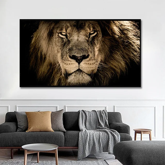 thumbnail image 1 of Pósteres de animales de leopardo y león de gran tamaño, elefante africano, tigre, cuadro de pared, pintura en lienzo de una pieza, decoración del hogar sin marco, 1 of 5