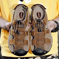 Summer Sandals Leather Outdoor Men Beach Shoes Luxury Breathable Casual Sandal Man Wading Shoes Non-slip Wide lining Slippers - Image 5
