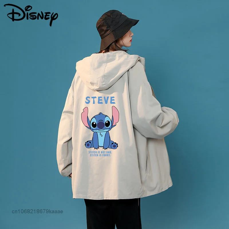 

Disney Cartoon Stitch Jacket Spring Autumn Hooded Tops Women Men Korean Style Thin Oversized Trend Coat Harajuku Casual Jackets