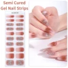 20Tips Glitter Heart Semi Cured Nail Gel Strips Romantic Valentine Gel Nail Stickers Long Lasting Self-Adhesive Gel Nail Wraps 5