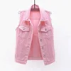 Fashionable Denim Vest Women's Cropped Slimming Fringe No Sleeve Jacket For Spring Summer Versatile Middle Age Clothing - Pink pink vest