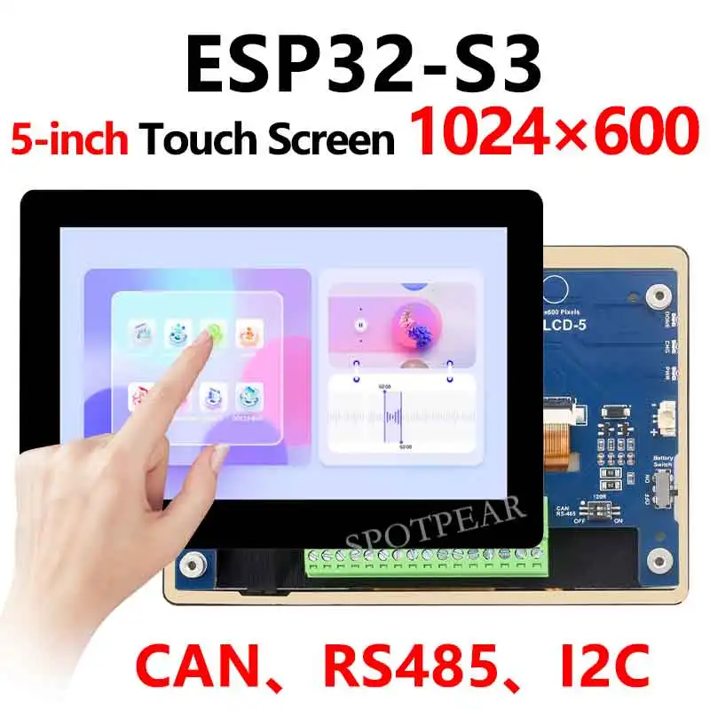 ESP32-S3 5��ġ LCD ���� ���� 1024*600 ĸƼ�� ��ġ��ũ�� ���÷��� LVGL WIFI BTLE5.0 65K-RGB(����/CAN/I2C/RS485 ����)