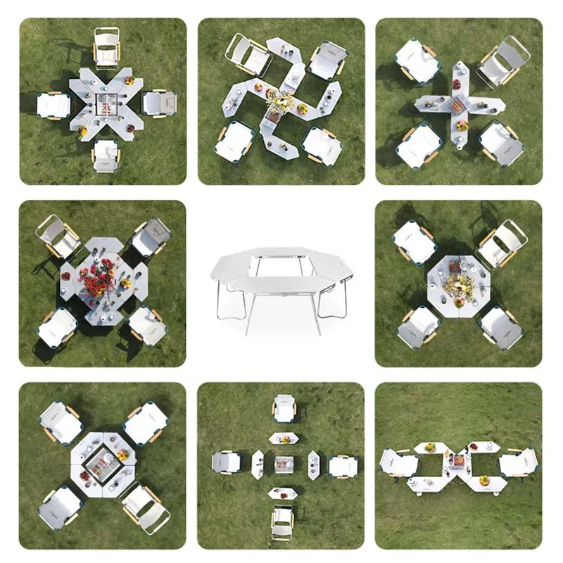 Outdoor Stainless Steel Foldable Camping Table for Barbecue Campfire multifunctional portable splicing combination round camping table