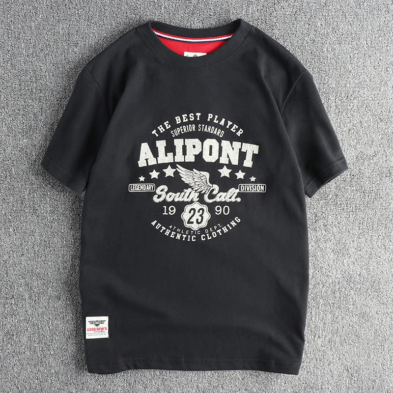 

Summer New American Retro Short-sleeved O-neck Letter Printed T-shirt Men's Fashion Simple 100% Cotton Washed Casual Sport Tops