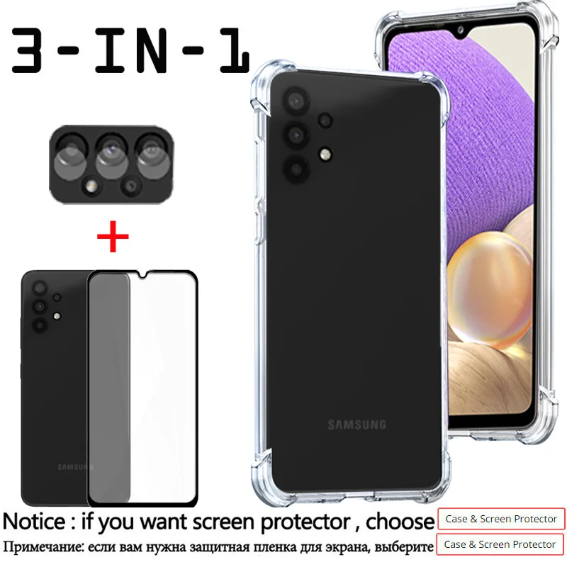 Samsung A54, A32 4G Smartphone Custodia E Vetro Temperato Per Samsung A32 5G Samsung A53 Silicone Trasparente Cover Per Samsung A34 A53 Pellicola Cust