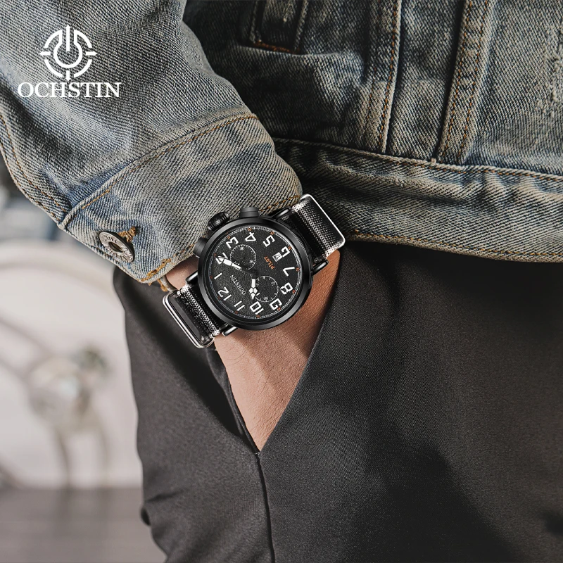 Hot models OCHSTIN 2024 business light luxury creative nylon series watches multifunction quartz movement men's quartz watches