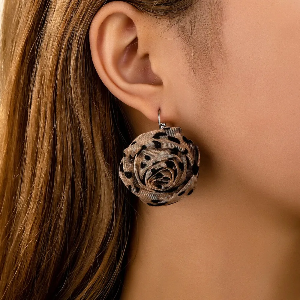 Leopard Print Rose Flower Earring Post for Women Girls 2025 New Style Gifts Fashion Jewelry Accessories Hot Sale Party Gift