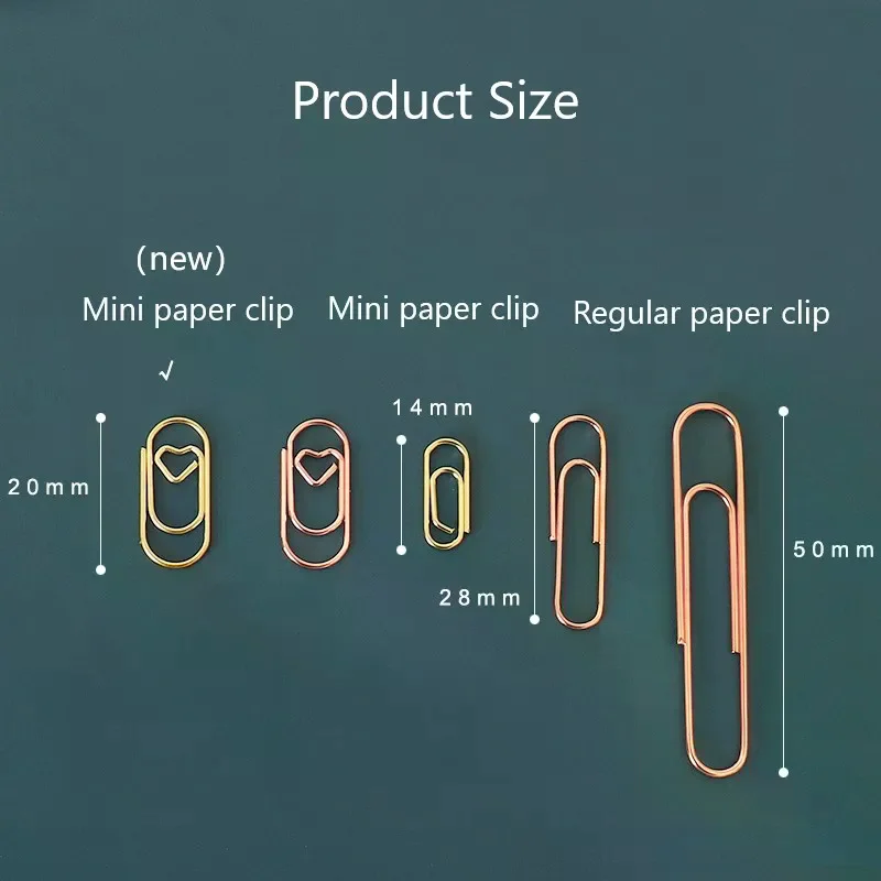 50개/봉투 미니 하트 골드 로즈골드 컬러 클립 북마크 바인더 클립 사무용품 종이 클립 패치워크 클립