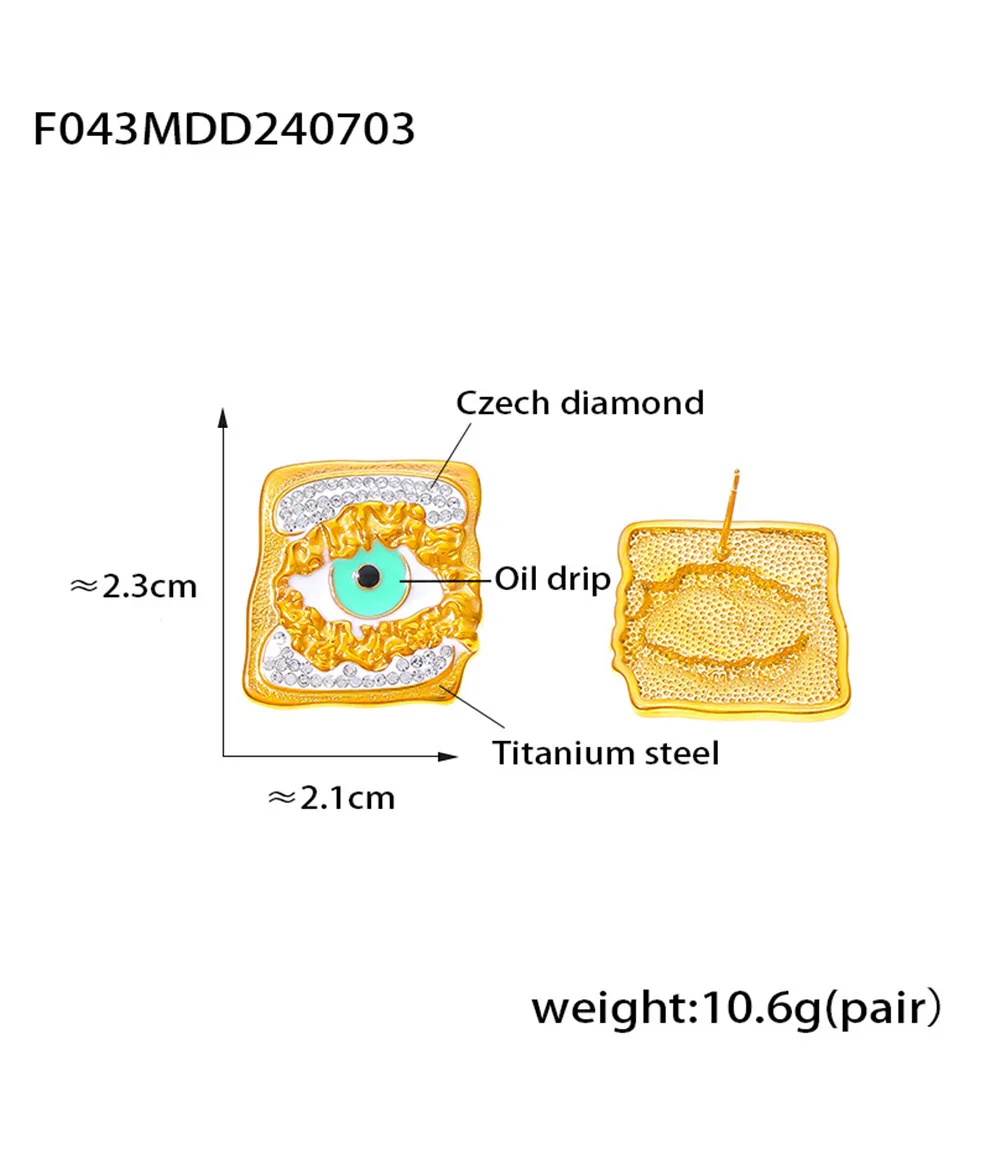 Grün-Schwarze Emaille Böse-Augen-Ohrringe für Damen, Edelstahl Quadratische Vergoldete Luxus-Strass-Ohrstecker, Damenschmuck Geschenk – Detail 4