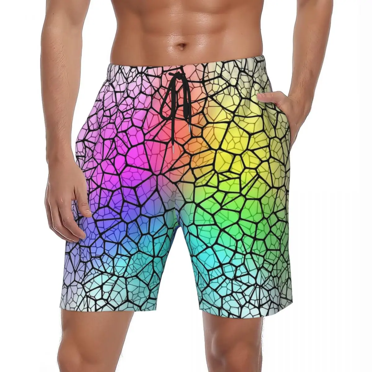 

Shallow Water Gym Shorts Summer Rainbow Glow Print Sports Fitness Beach Short Pants Males Comfortable Plus Size Swimming Trunks